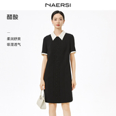 裙子 撞色层次感翻领烫钻连衣裙女夏季 醋酸 NAERSI娜尔思时尚