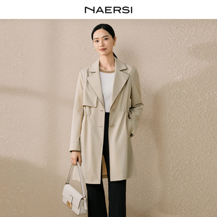 领收腰风衣春秋季 娜尔思红色通勤西装 NAERSI 外套 商场同款