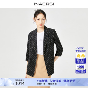 新款 618新降 女2024夏装 娜尔思印花一粒扣气质小西装 NAERSI