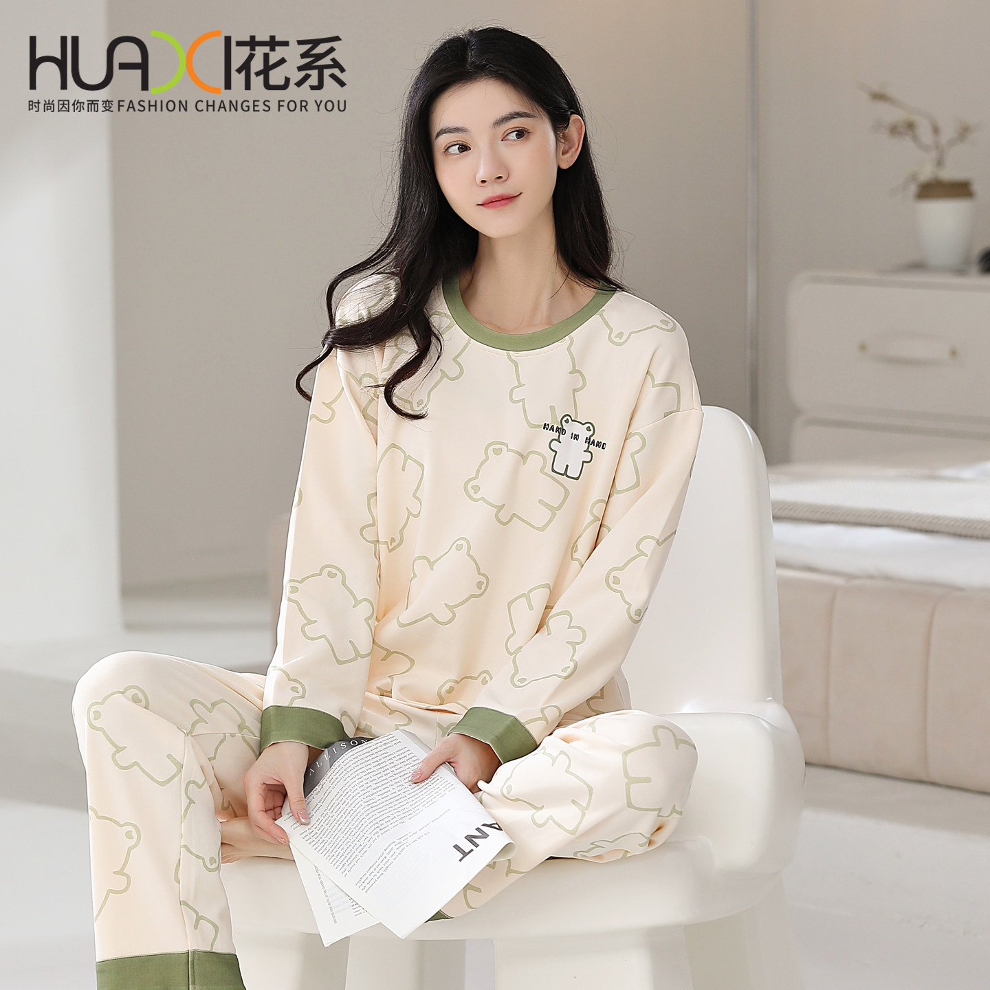 花系纯棉女长袖卡通家居服套装
