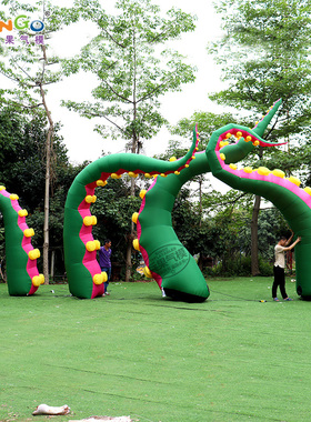 定制海洋主题绿色双吸盘灯光章鱼腿卡通充气公仔商场美陈装饰气模