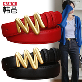 女士装 收腰黑色 时尚 饰皮带简约百搭牛仔裤 连衣裙休闲真皮腰带韩版