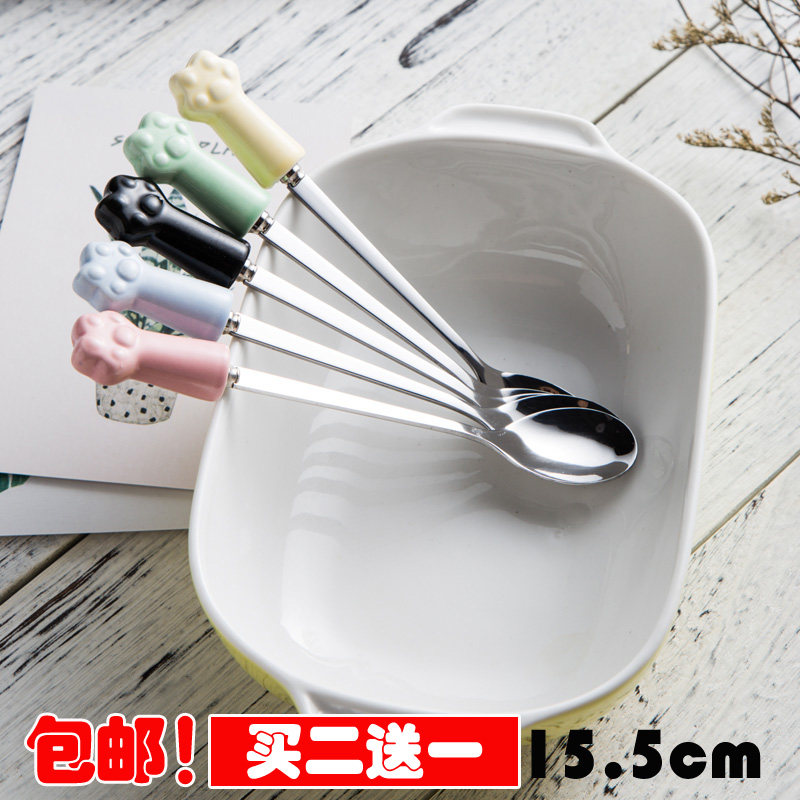 创意陶瓷手柄勺子个性咖啡搅拌勺可爱小勺卡通调羹不锈钢长柄杯勺
