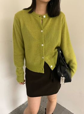 欧洲站高货糖果色马海羊毛针织开衫2026早春新款时尚百搭显瘦上衣