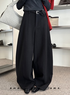 欧洲站高货加绒腰包弯刀裤2025冬季新款时尚百搭显瘦拖地休闲裤潮