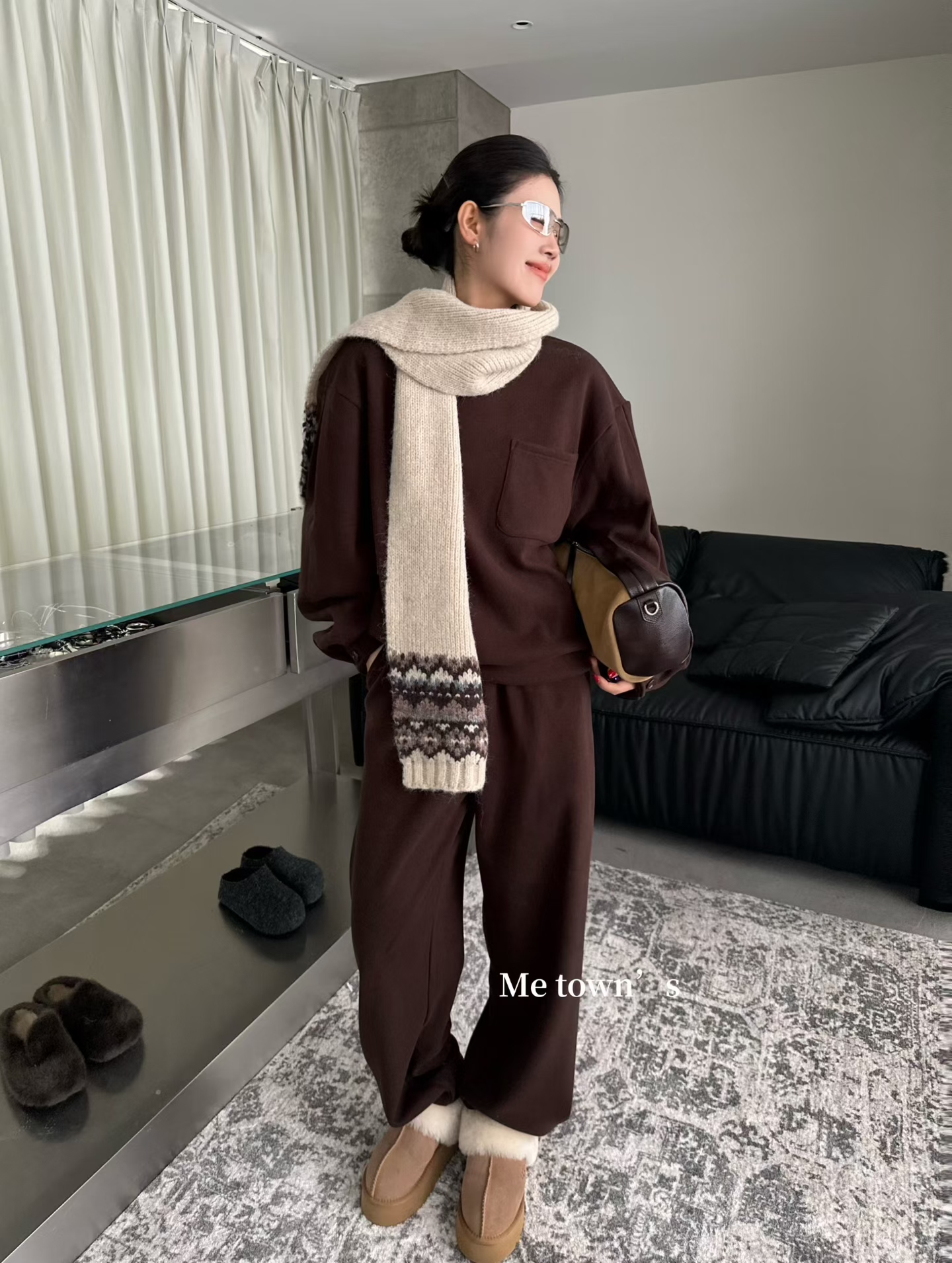 十三行高货羊毛围巾卫衣套装2025秋冬新款韩版时尚百搭显瘦三件套