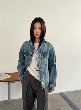 十三行复古水洗做旧牛仔外套女2026春季新款宽松百搭休闲夹克上衣