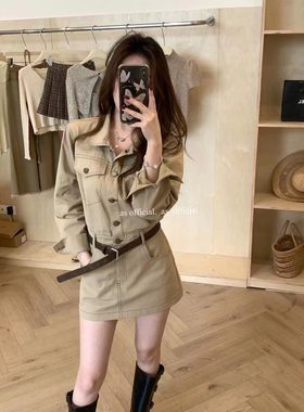 复古工装翻领小个子减龄连衣裙女