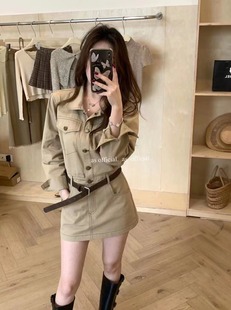 减龄短裙潮 翻领连衣裙收腰显瘦设计感小个子工装 2025春秋新款 法式