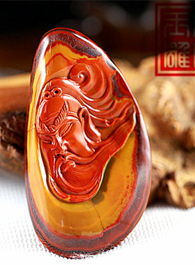 关公武财神俏色战国红吊坠