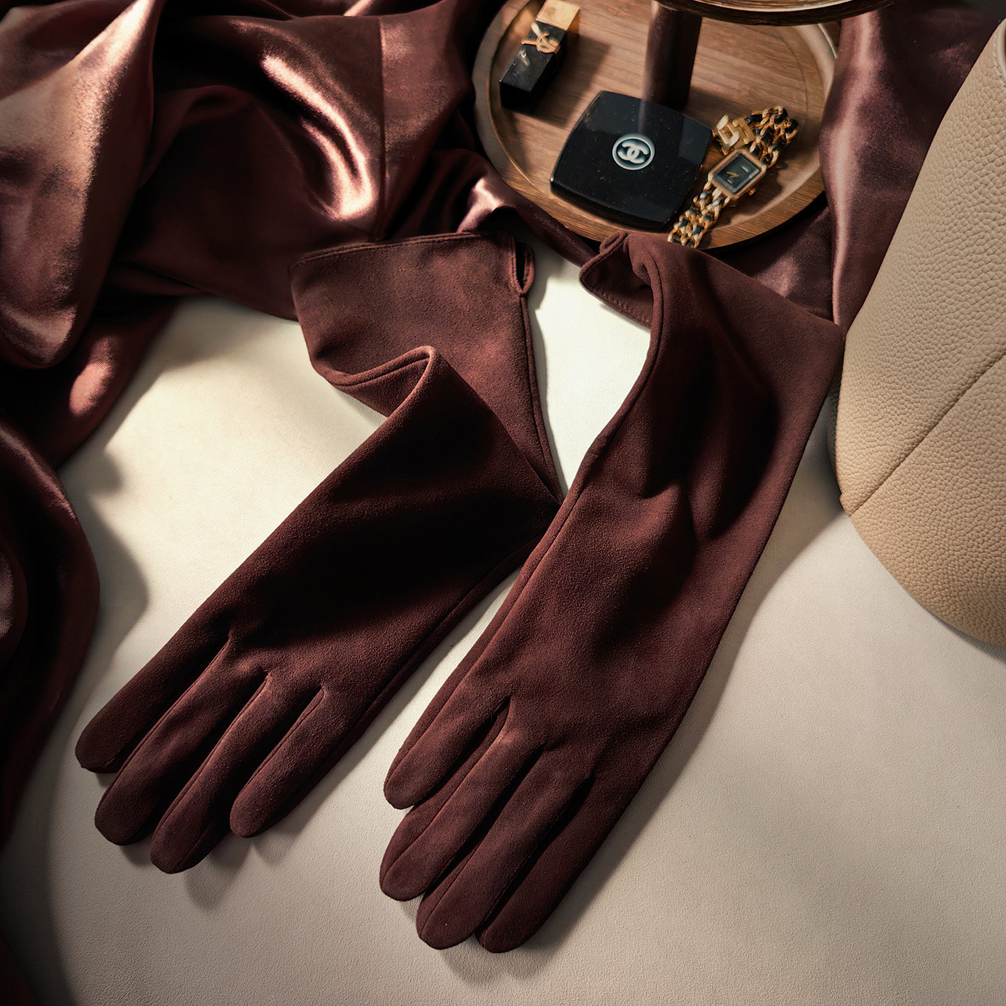 长款女士真皮手套薄款进口磨砂皮翻毛皮羊皮舞会酒会时尚优雅潮