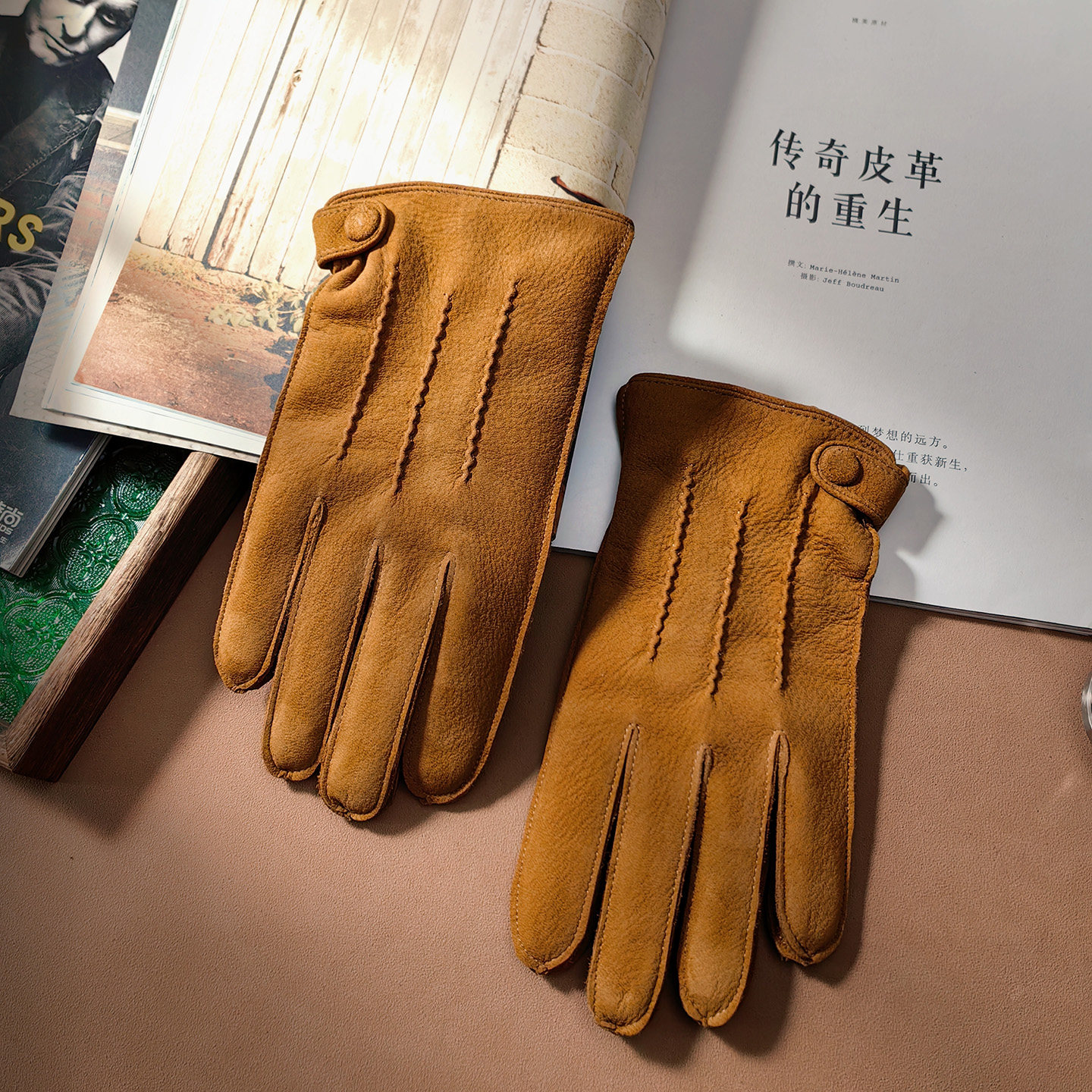 进口鹿皮真皮手套冬季保暖防寒