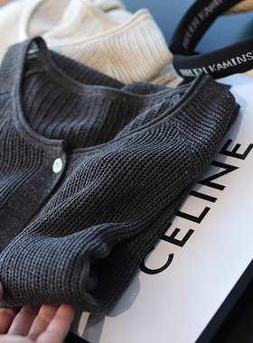 虫小小 薄款天丝亚麻慵懒镂空长袖针织开衫微透防晒上衣女夏721F