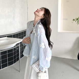 实拍蓝色甜美花朵外套女2025夏季 新款 小个子设计感防晒轻薄款