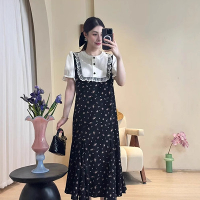 DD【乌梅子酱】薄款加长大码微胖女装温柔碎花2025夏季新款连衣裙