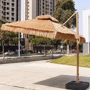 户外遮阳伞带灯罗马伞可旋转遮阳伞遮阳雨棚3米庭院伞大型茅草伞