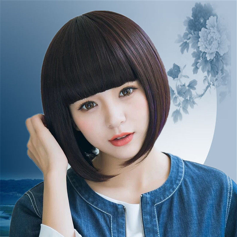 假发女真发波波头内扣假发女短发bobo头韩国修脸蓬松挑染头套甜美
