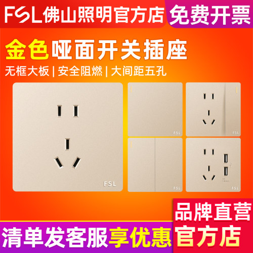 FSL佛山照明开关插座面板金色