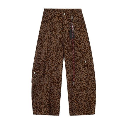 Leopard print curved blade jeans, wide-leg jeans