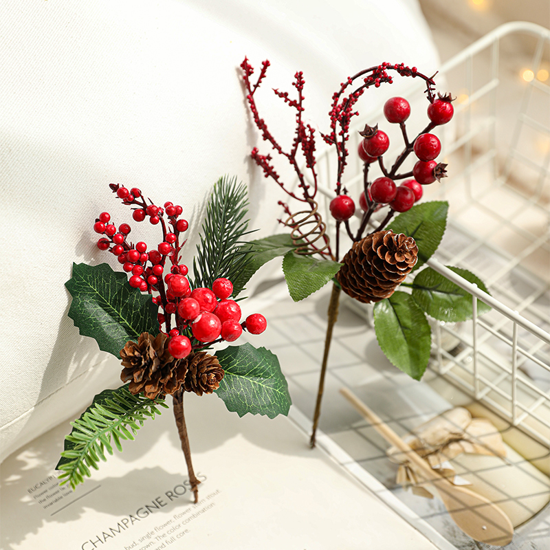 金石缘圣诞节装饰仿真花插枝家用氛围场景布置摆件桌面圣诞树挂饰