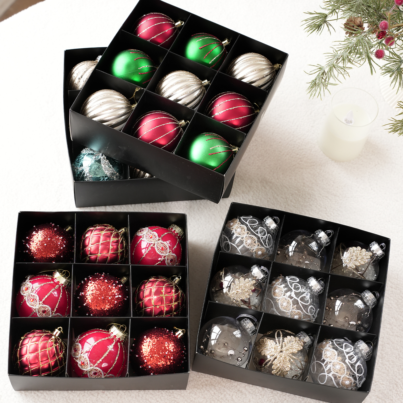 圣诞树挂件圣诞球装饰球多色混合塑料球盒装球节日庆典彩球挂饰