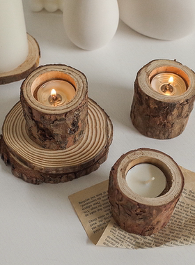 原生态天然树桩烛台复古怀旧实木烛台ins风咖啡馆民宿软装摆件