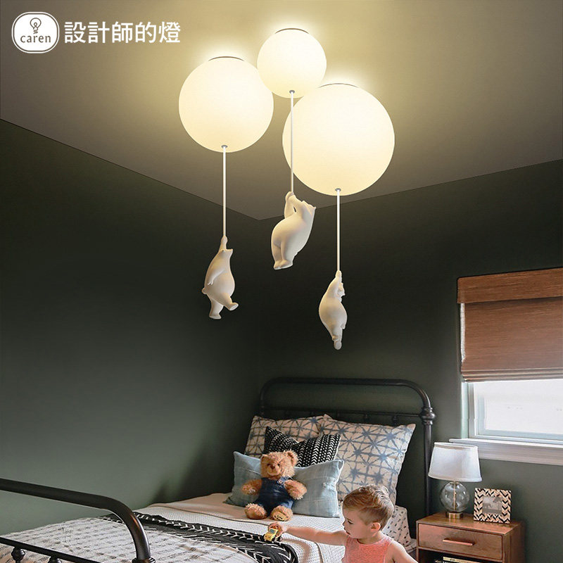 可爱儿童房间玄关卧室北欧创意北极小飞熊男孩房间组合吸吊顶灯饰