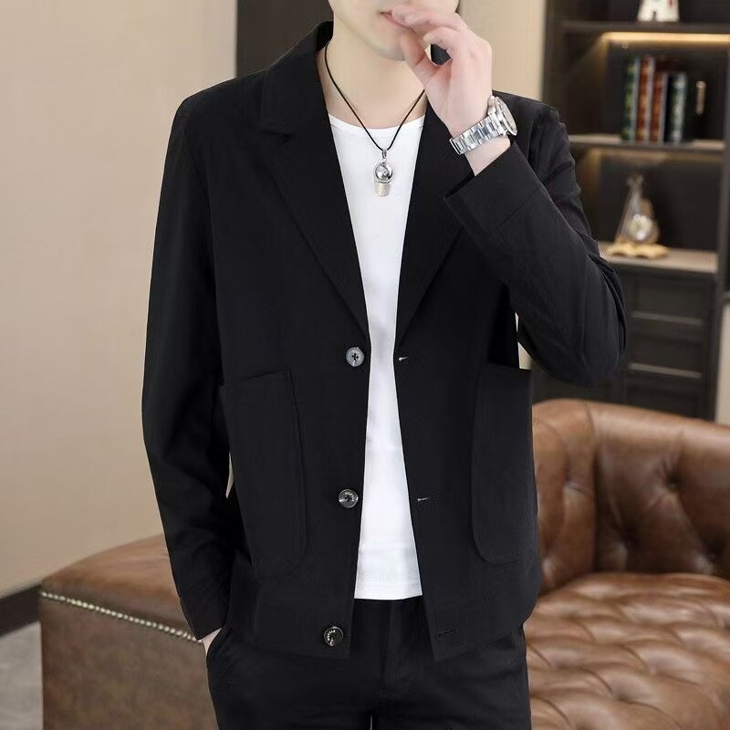 春夏纯色防晒西服男款冰丝薄款西装男士帅气防晒衣百搭外套潮上衣