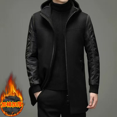 男士羊毛呢子大衣潮流韩版修身中长款风衣男秋冬加棉羊毛呢子外套