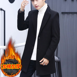 毛呢大衣男士韩版中长款修身外套秋冬2023新款潮流帅气加棉风衣男