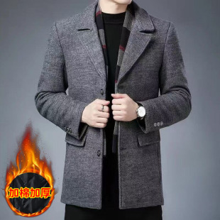 秋冬季 领风衣冬装 中长款 加棉保暖外套商务西装 羊毛呢大衣男士 断码