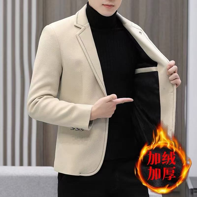 2024新款秋冬季男士西装韩版休闲潮流单西外套男青年加绒毛呢西服