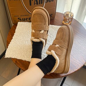2023冬季新款厚底雪地靴女魔术贴加绒加厚防滑美拉德棉鞋女豆豆鞋