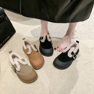 勃肯鞋女冬季加绒加厚棉鞋平底一脚蹬懒人鞋磨砂皮软底休闲鞋女鞋