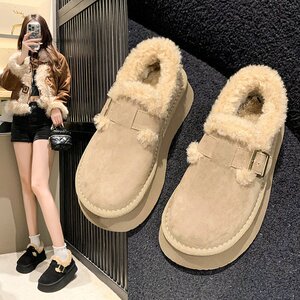 勃肯鞋女冬加绒2023年新款防滑雪地靴一脚蹬毛毛鞋面包鞋保暖棉鞋