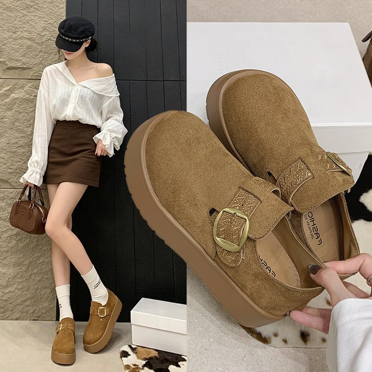 厚底全包勃肯鞋女鞋2026新款秋季一脚蹬乐福鞋复古增高单鞋博肯鞋