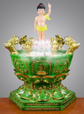 厂家直供汉白玉浴佛盆九龙吐水浴佛太子像浴佛勺整套佛诞用品