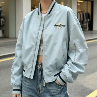 美式复古刺绣飞行员棒球夹克女