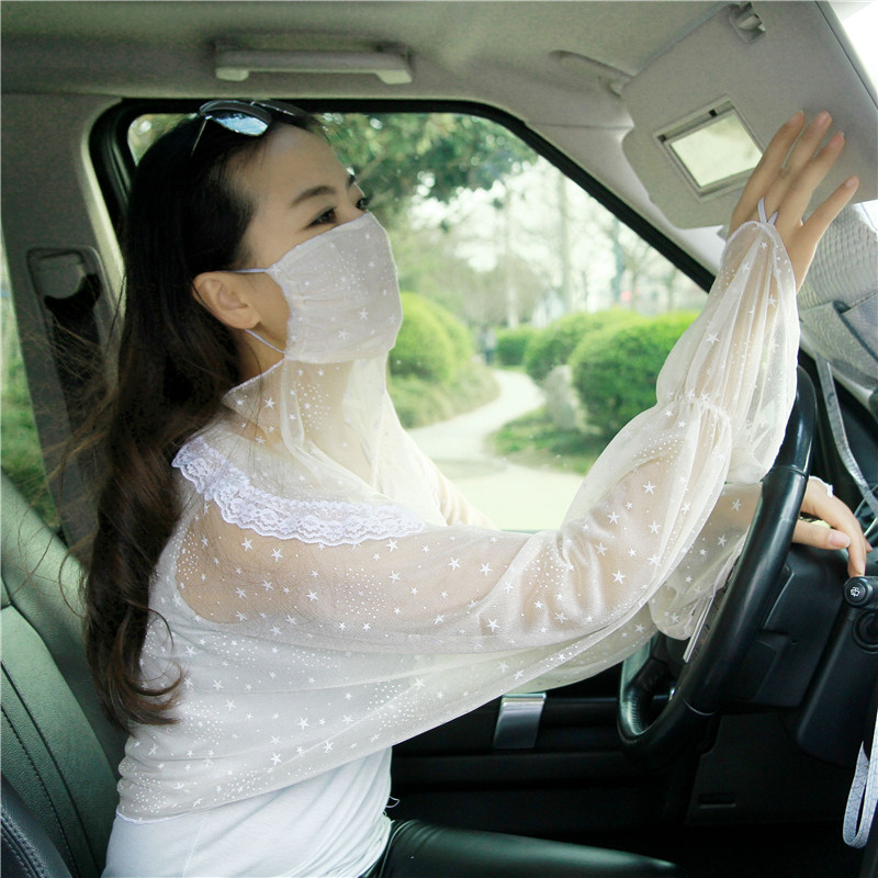 防晒口罩女夏防紫外线护颈披肩骑车夏季薄款纯棉蕾丝面纱透气防晒