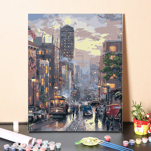 数字油画diy油彩画风景城市街景