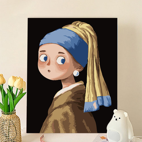数字油画填色Q版戴珍珠耳环少女