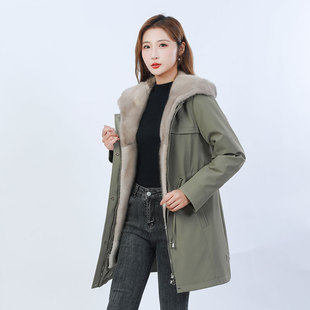 整貂派克服女2026冬爆款可拆卸水貂内胆中长款皮毛一体女皮草大衣