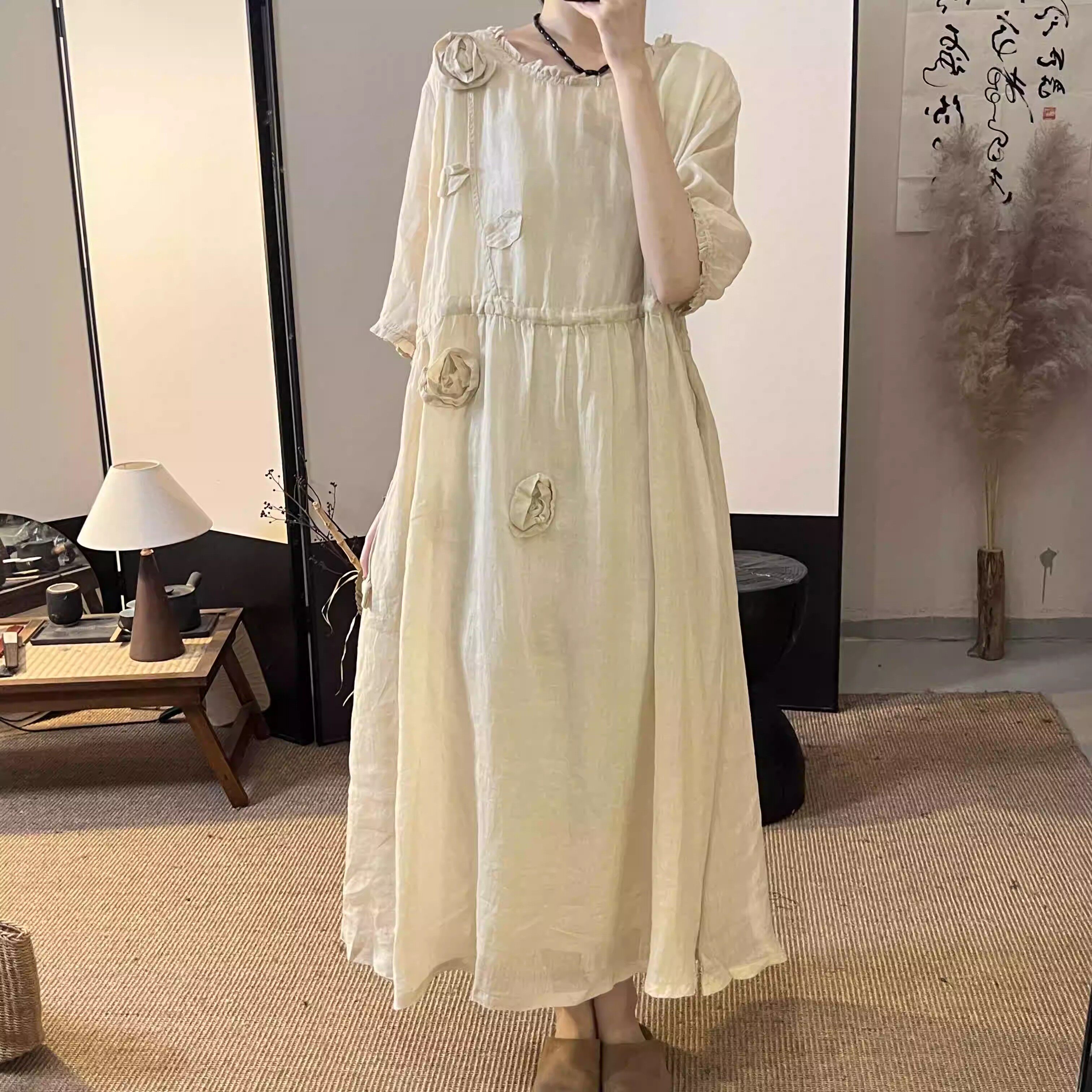 宽松夏季简约百搭减龄纯色复古