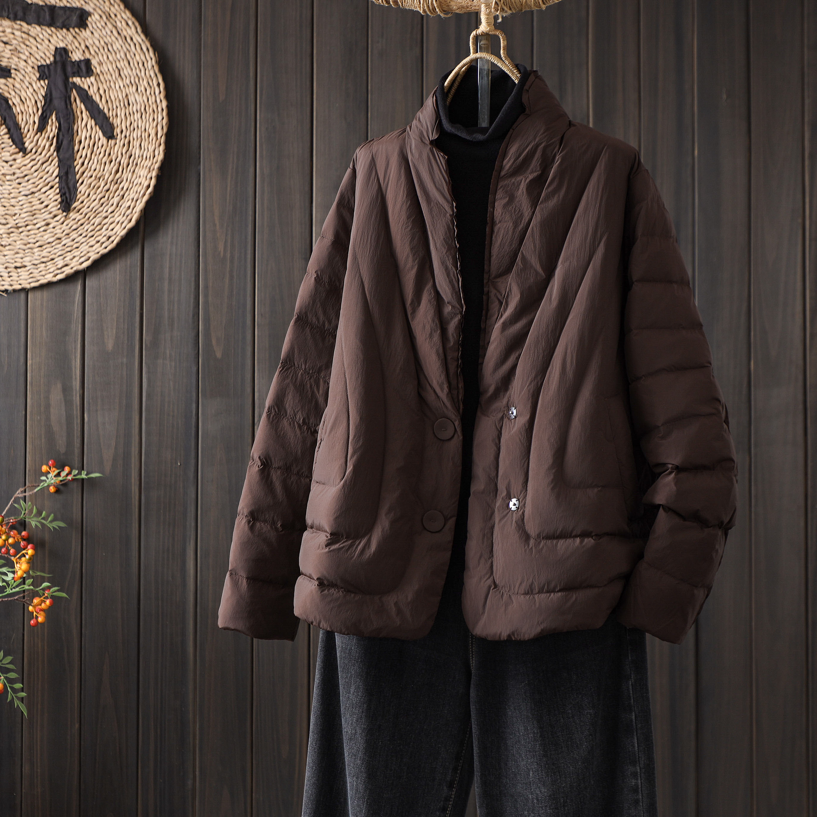 90白鸭绒V领羽绒服冬季外套