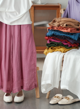 文艺百搭【云月漫野】夏季新品100支细苎麻双层纯色休闲阔腿裤女