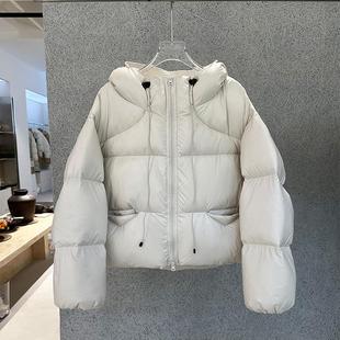 简约白鸭绒文艺短款羽绒服女2025冬季保暖舒适加厚外套宽松冬装