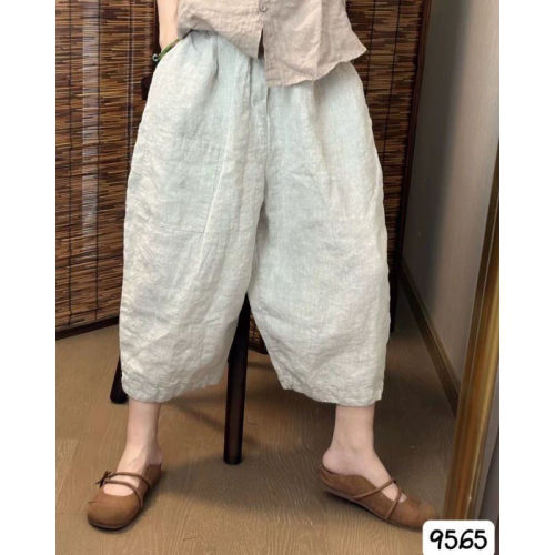 夏季亚麻大码显瘦九分哈伦裤女