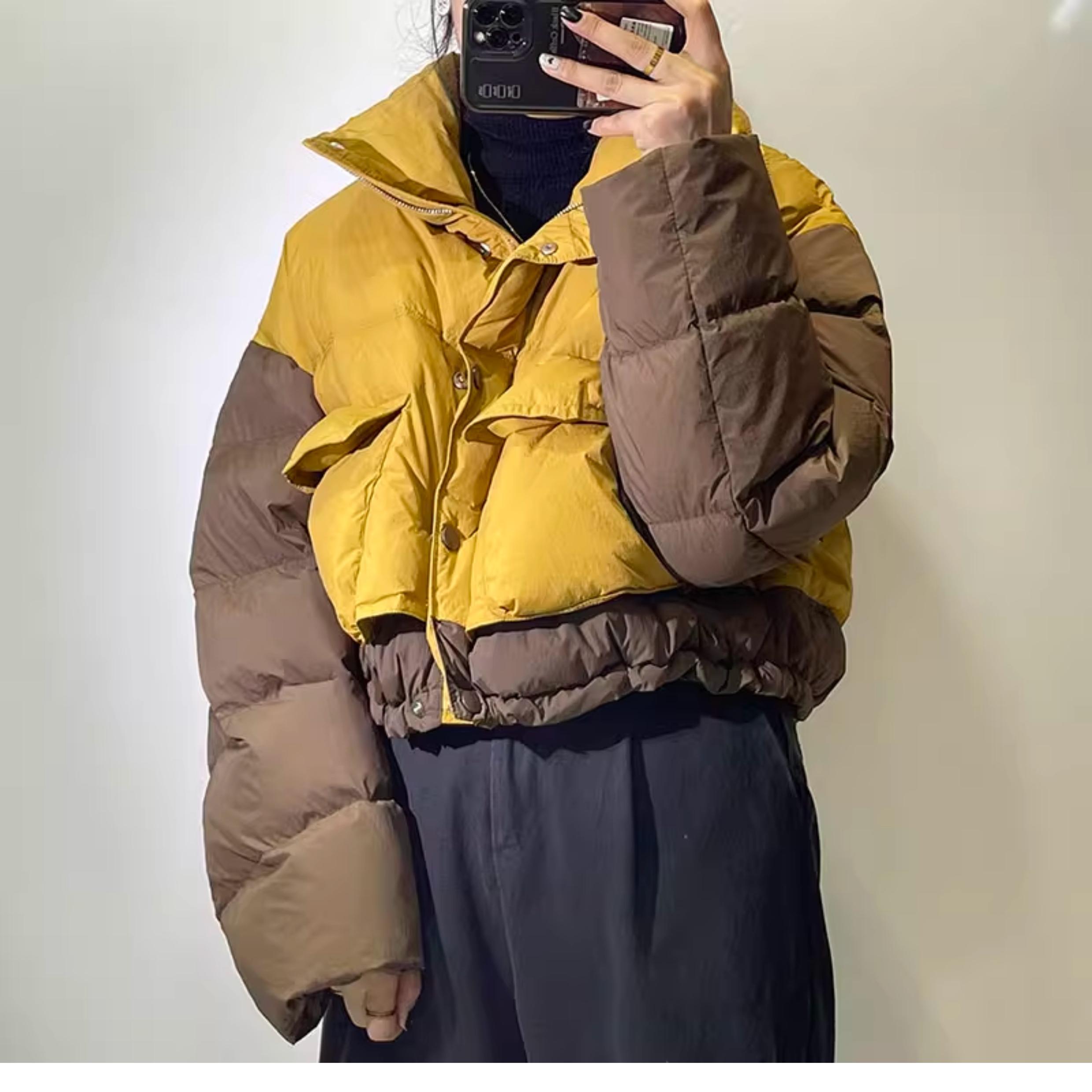 高级感撞色羽绒服小个子90白鸭绒