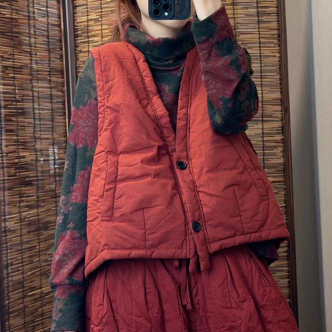 单排扣文艺休闲减龄V领马甲加厚