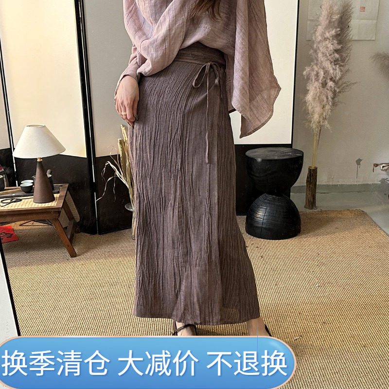 女士休闲松紧腰抽绳半身裙禅意风